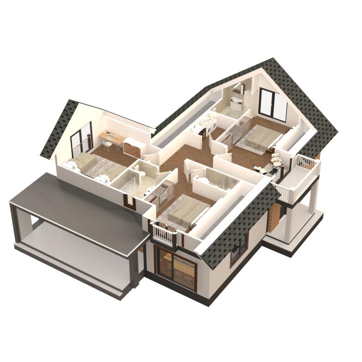 Plan d'étage d'une maison de campagne moderne à 4 chambres Plan d'étage d'une maison en copropriété