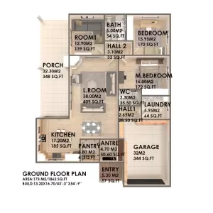 43' x 55' Plans de ferme 3 chambres avec garage 1862 sq.ft