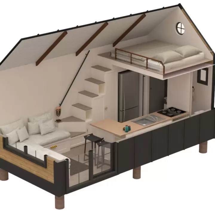 Tiny House Cabin Plan, Prefab Tiny House Blueprint