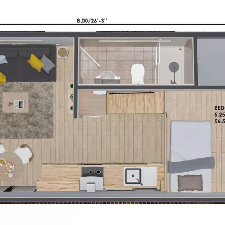 34' x 29' Modern Cabin House Plans Diy, Tiny House Blueprint